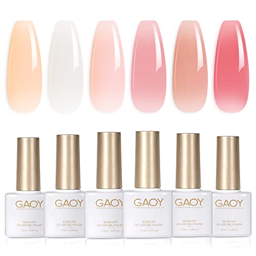 GAOY Jelly Nude Milky White Gel Nail Polish Set, 6 Sheer Pink Colors