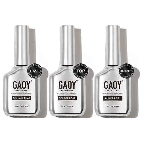 GAOY 16ml Gel Top Coat, Builder Gel and Base Coat Set, 3 Pcs