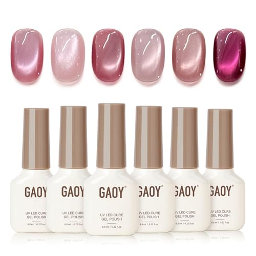 GAOY Pink Cat Eye Gel Nail Polish Set 6 Colors with Magnet, Crush Worthy