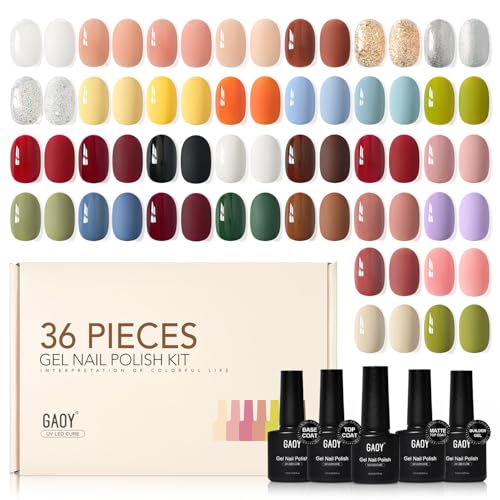GAOY 36 Pcs Gel Nail Polish Set, 32 All Season Colorful Colors