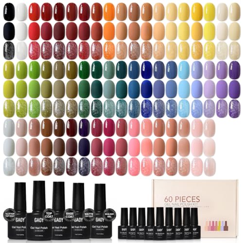 GAOY 60 Pcs Gel Nail Polish Set, 55 Colors at Home Manicure Gel Polish Kit