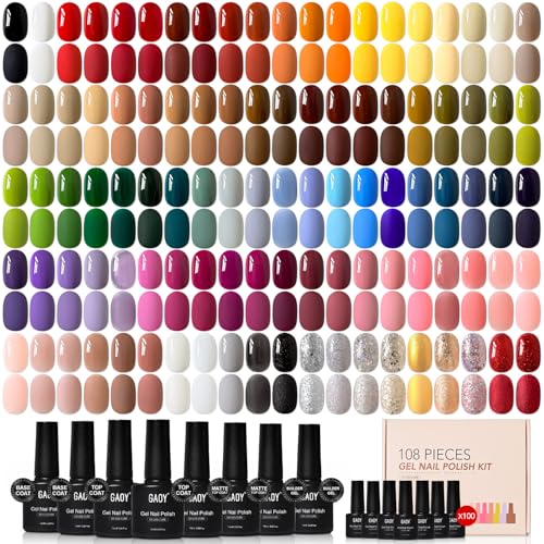 GAOY 108 Pcs Gel Nail Polish Set, 100 Colors Home Manicure Gel Polish Kit